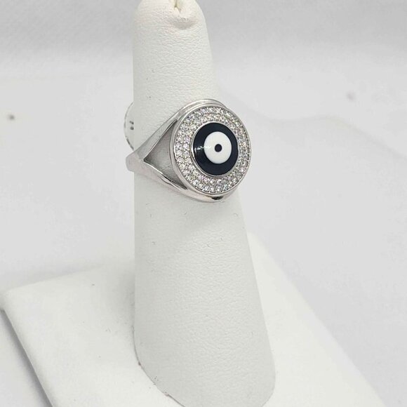 Jewelry - Evil Eye Sterling Silver Ring – Black Enamel Protection Charm for Men & Women